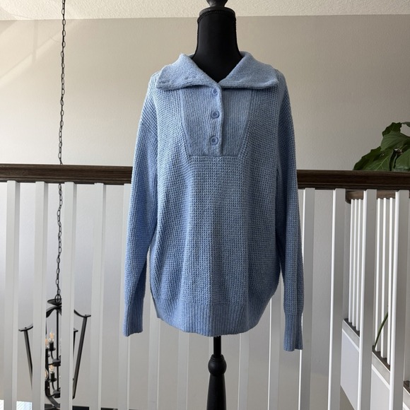 aerie Sweaters - Aerie Soft Waffle Knit Collard Slouchy Oversized Pullover Sweater Blue XS Boho